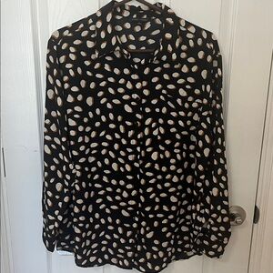 Moa Moa Black Button-Front Blouse with Beige Dot Print